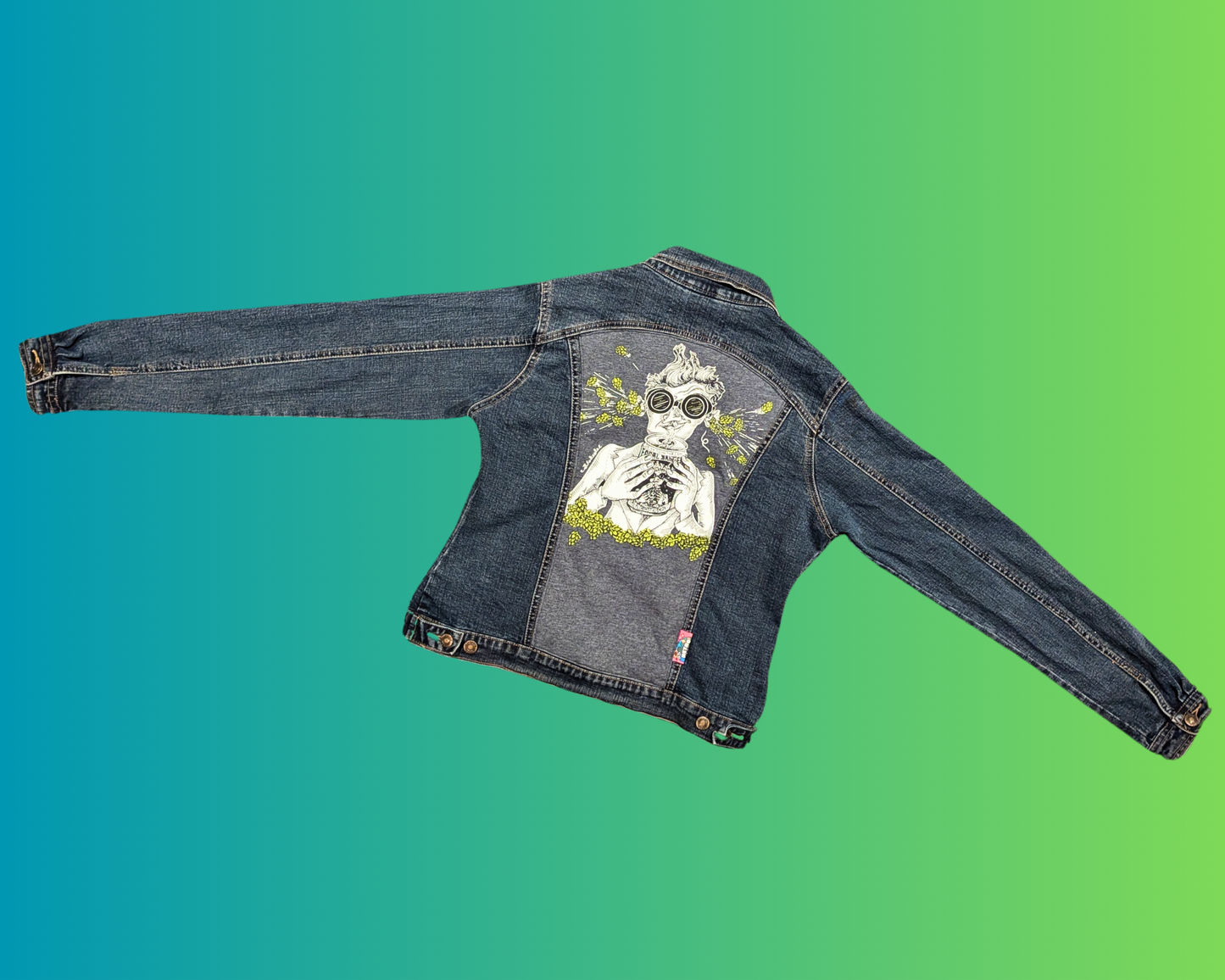 Handmade, Upcycled Focal Bangers, The Alchemist Vermont Denim Jacket Size M