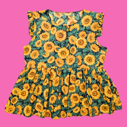 Handmade, Upcycled Sunflower Tablecloth Mini Dress Size 2XL