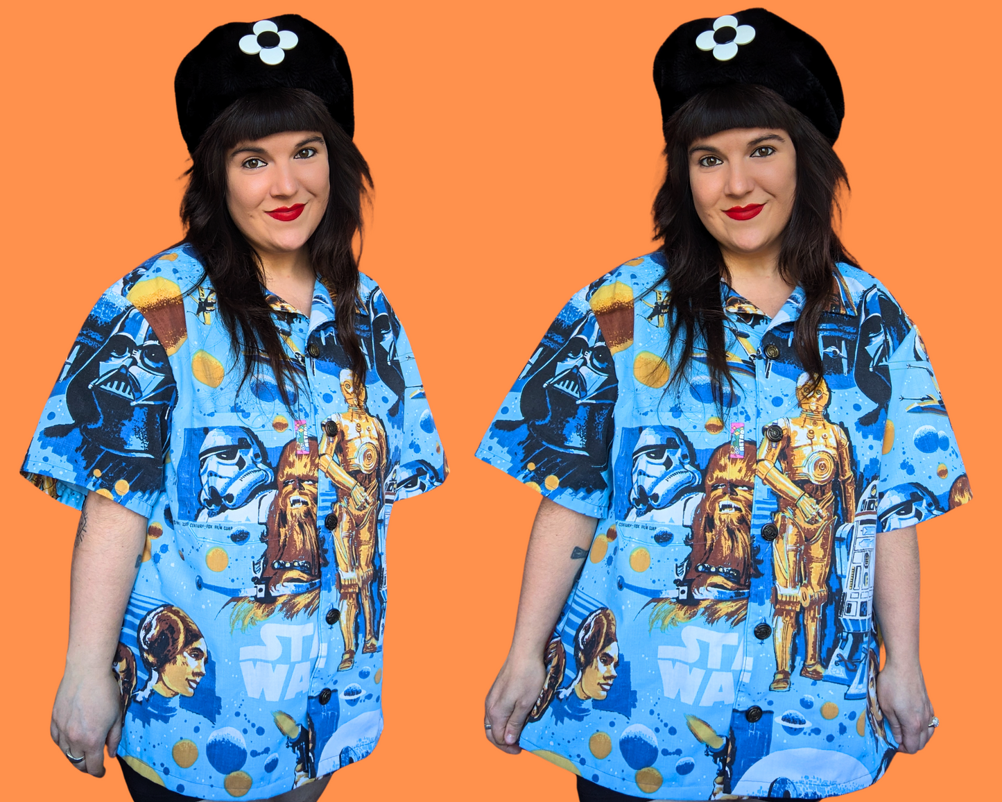 Chemise boutonnée à manches courtes, drap de lit Star Wars vintage 1977, fait main et recyclé, taille XL
