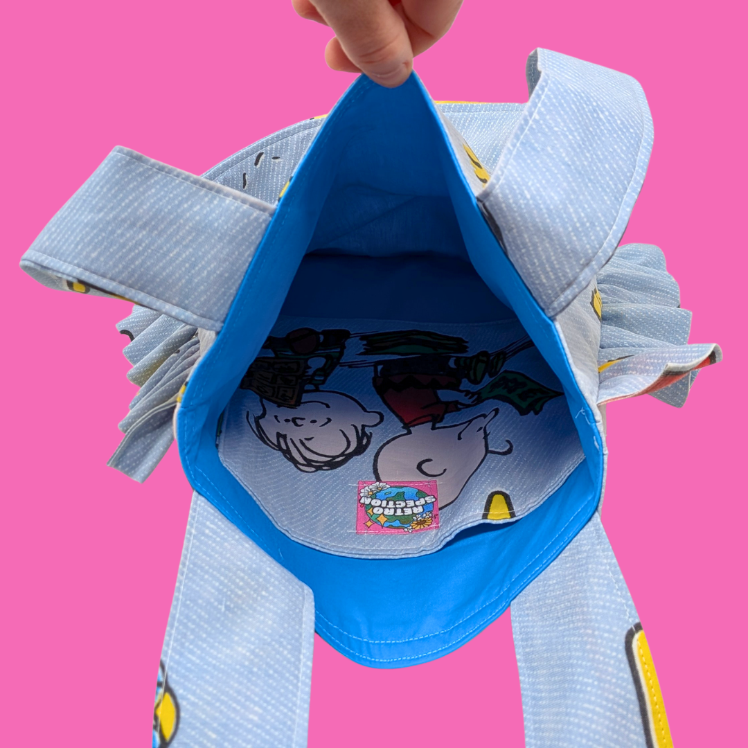 Handmade, Upcycled Peanuts, Snoopy and Charlie Brown Bedsheet Tote Bag