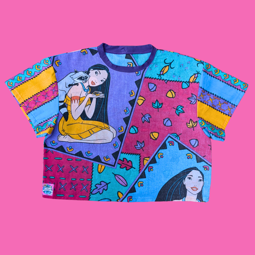 Handmade, Upcycled Disney's Pocahontas Bedsheet T-Shirt Oversized S-M, Fitted L-XL