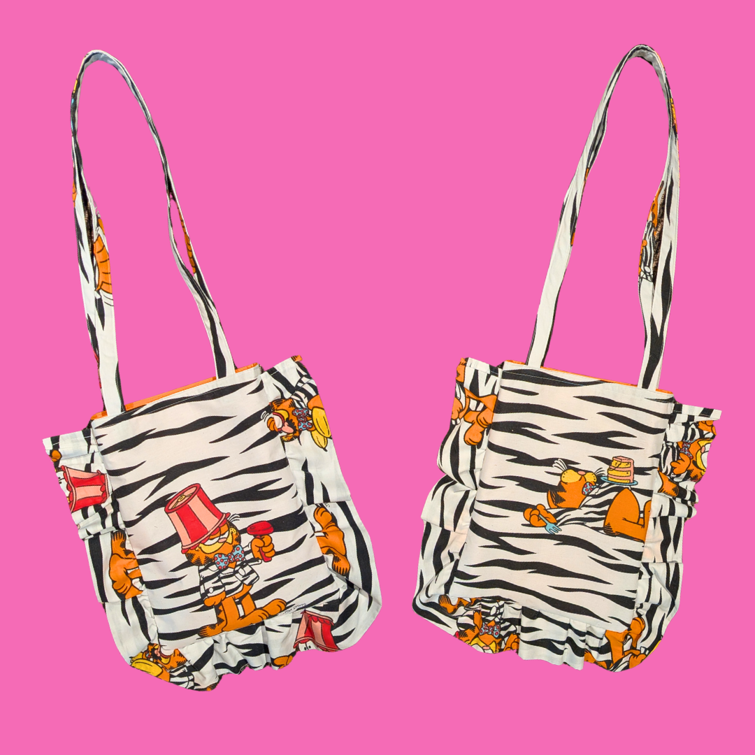 Handmade, Upcycled Garfield Bedsheet Tote Bag