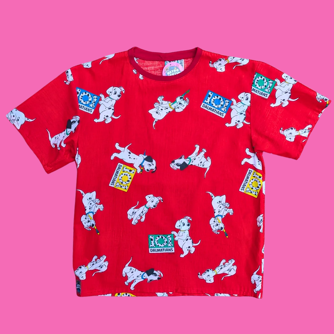 Handmade, Upcycled Walt Disney's 101 Dalmatians Bedsheet T-Shirt Oversized S-M, Fitted L-XL