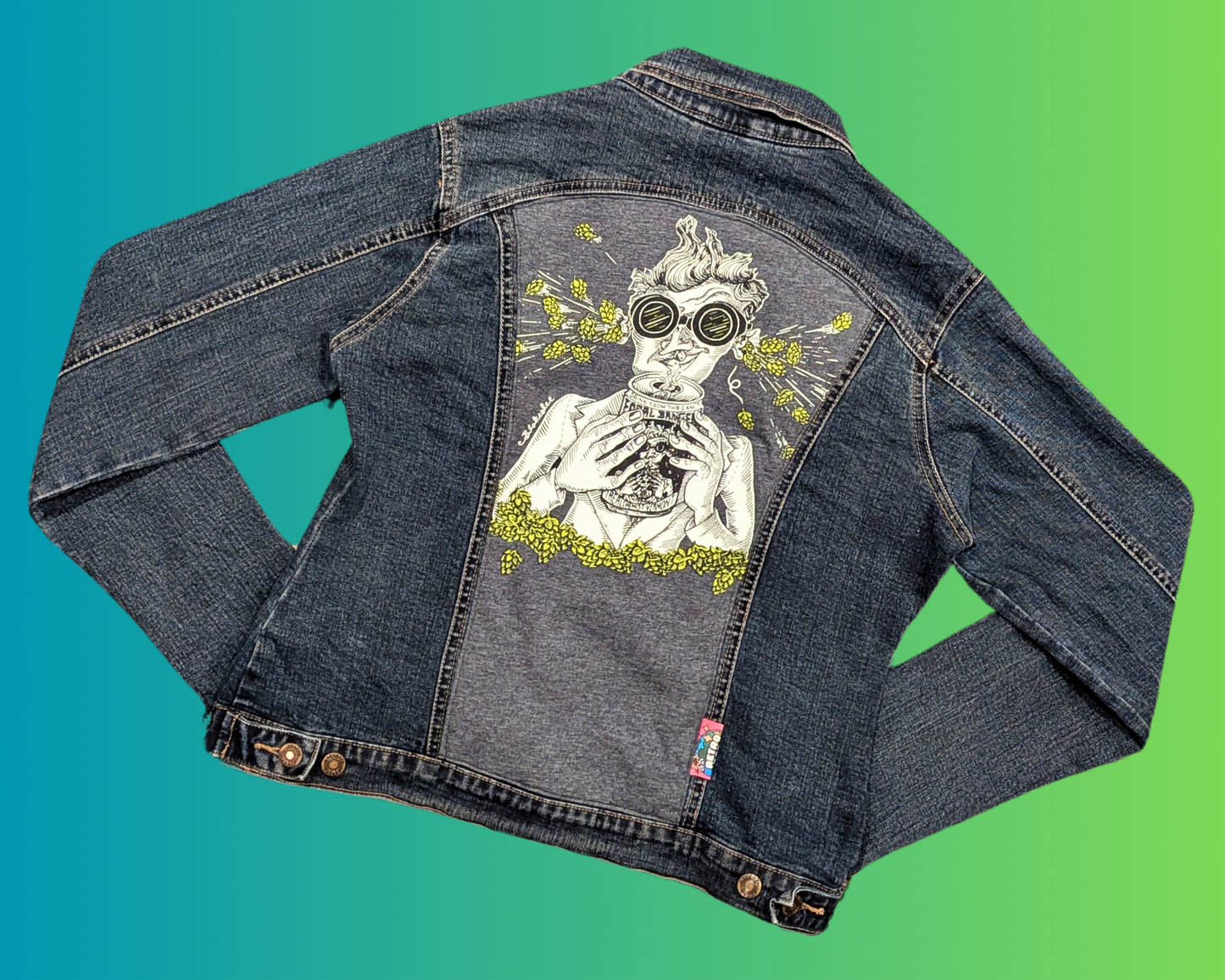 Handmade, Upcycled Focal Bangers, The Alchemist Vermont Denim Jacket Size M