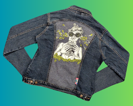Handmade, Upcycled Focal Bangers, The Alchemist Vermont Denim Jacket Size M