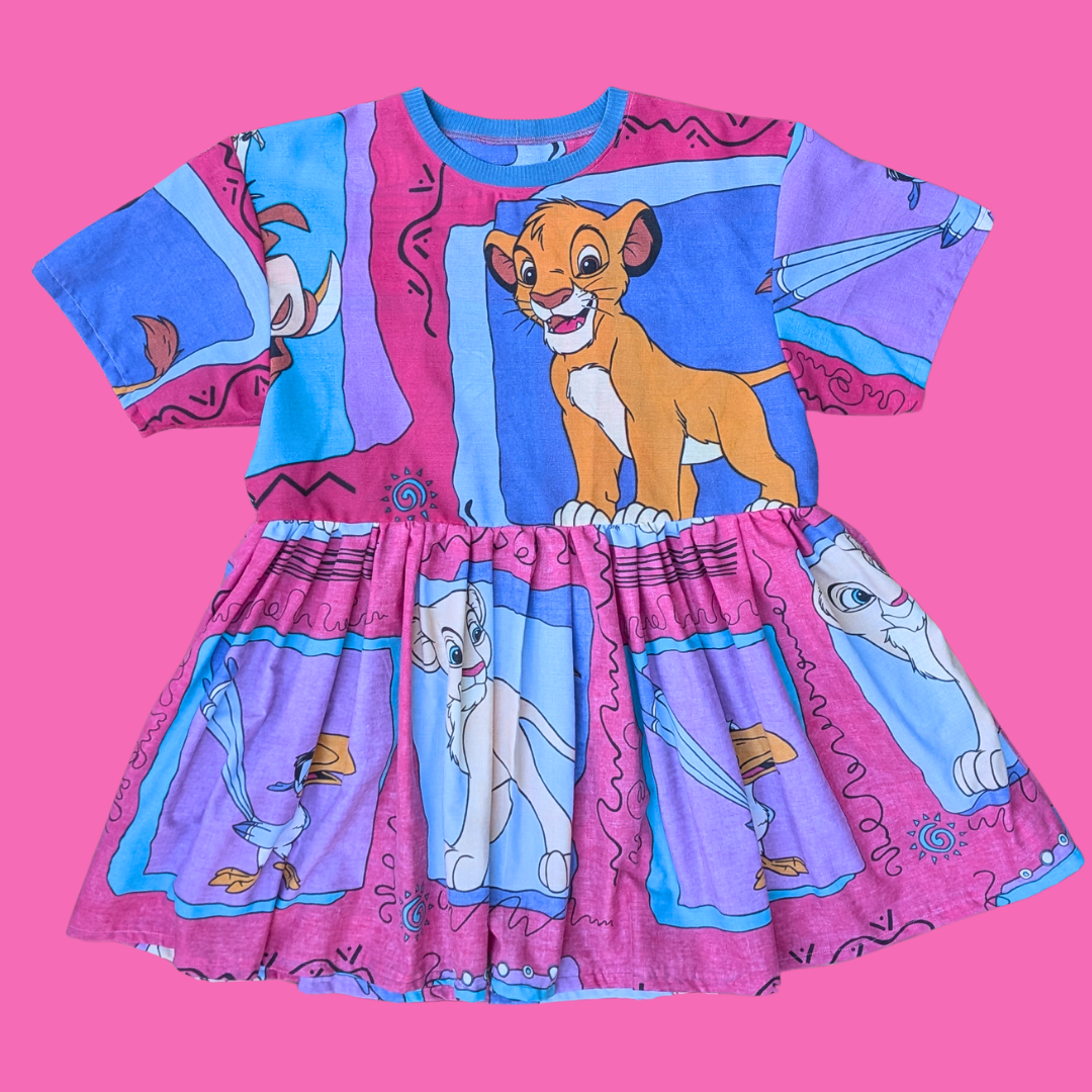 Handmade, Upcycled Walt Disney's The Lion King Bedsheet Dress Oversized S-M, Fitted L-XL