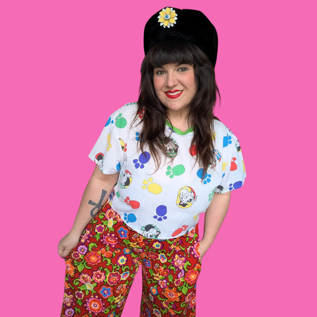 Fait à la main, Haut court upcyclé en drap Les 101 Dalmatiens de Walt Disney Taille S-M ample, L-XL ajusté