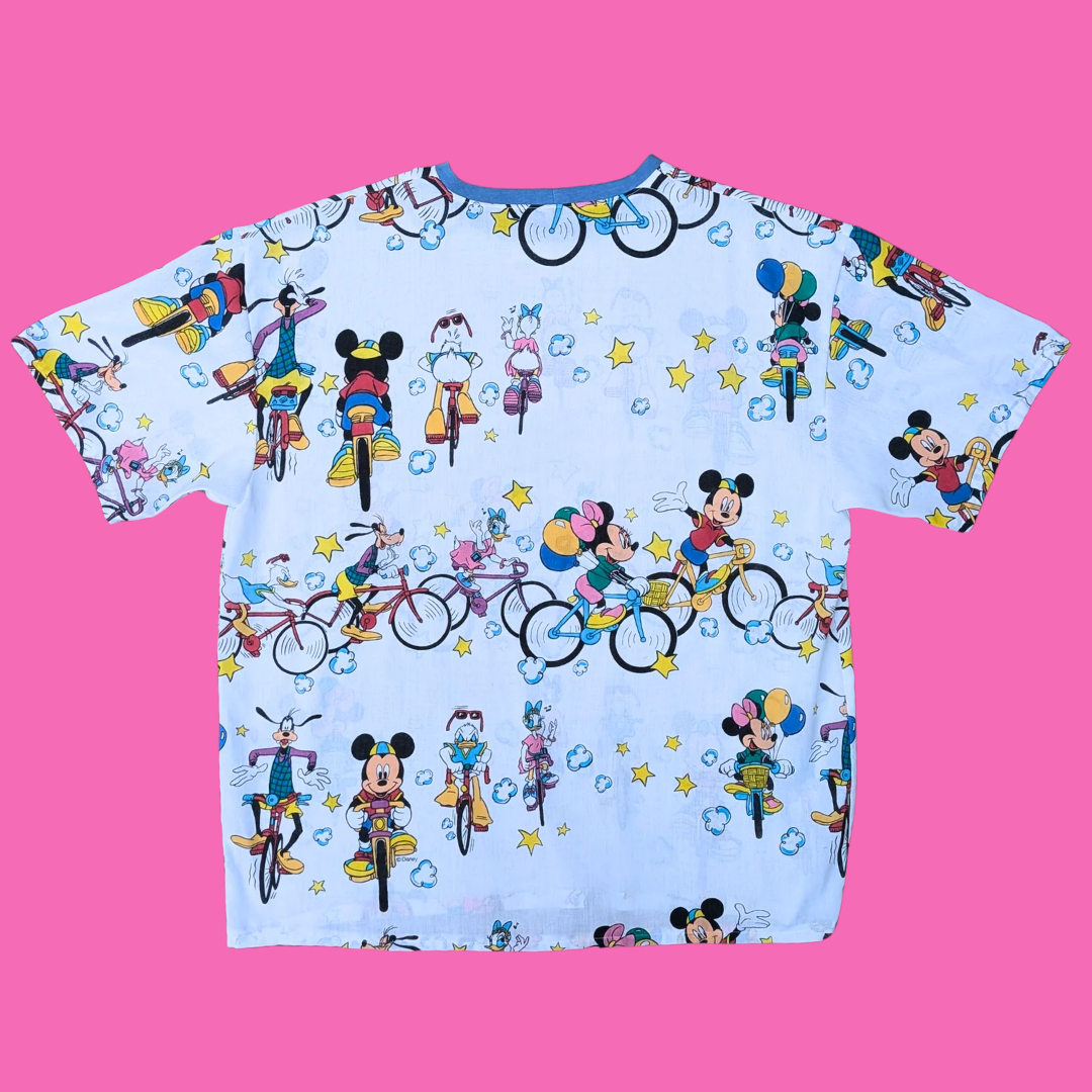 T-shirt artisanal surcyclé Walt Disney Mickey et ses amis, drap de lit, surdimensionné XL, ajusté 2XL