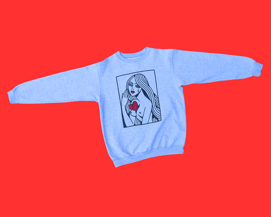 Le Cartel Imprimé à la Main à Montréal, Illustration Reine de Cœur Pull Gris Taille M