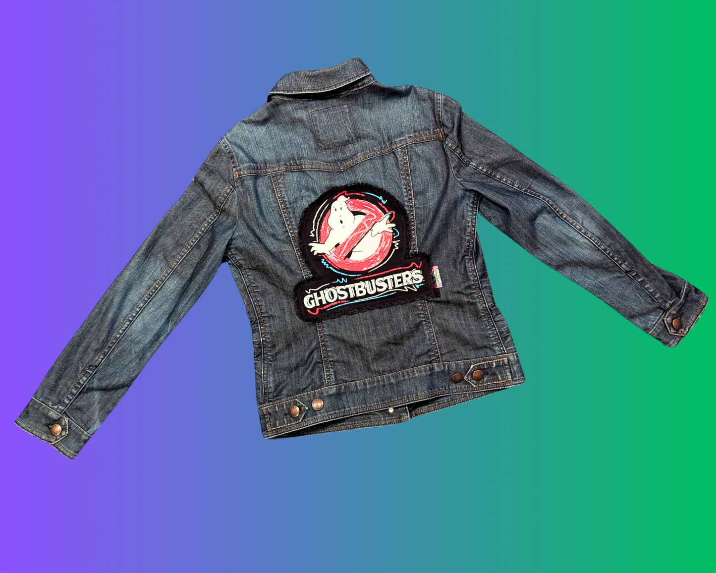 Handmade, Upcycled Ghostbusters Denim Jacket Size M