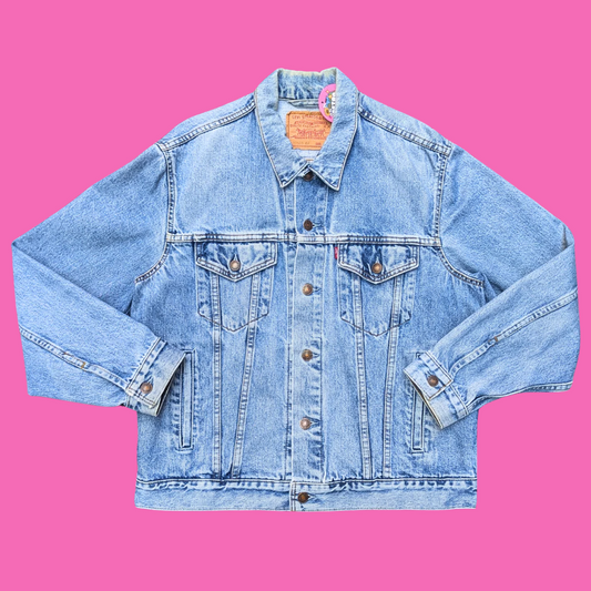 Back to the Future Upcycled T-Shirt Denim Jacket Size L for Men