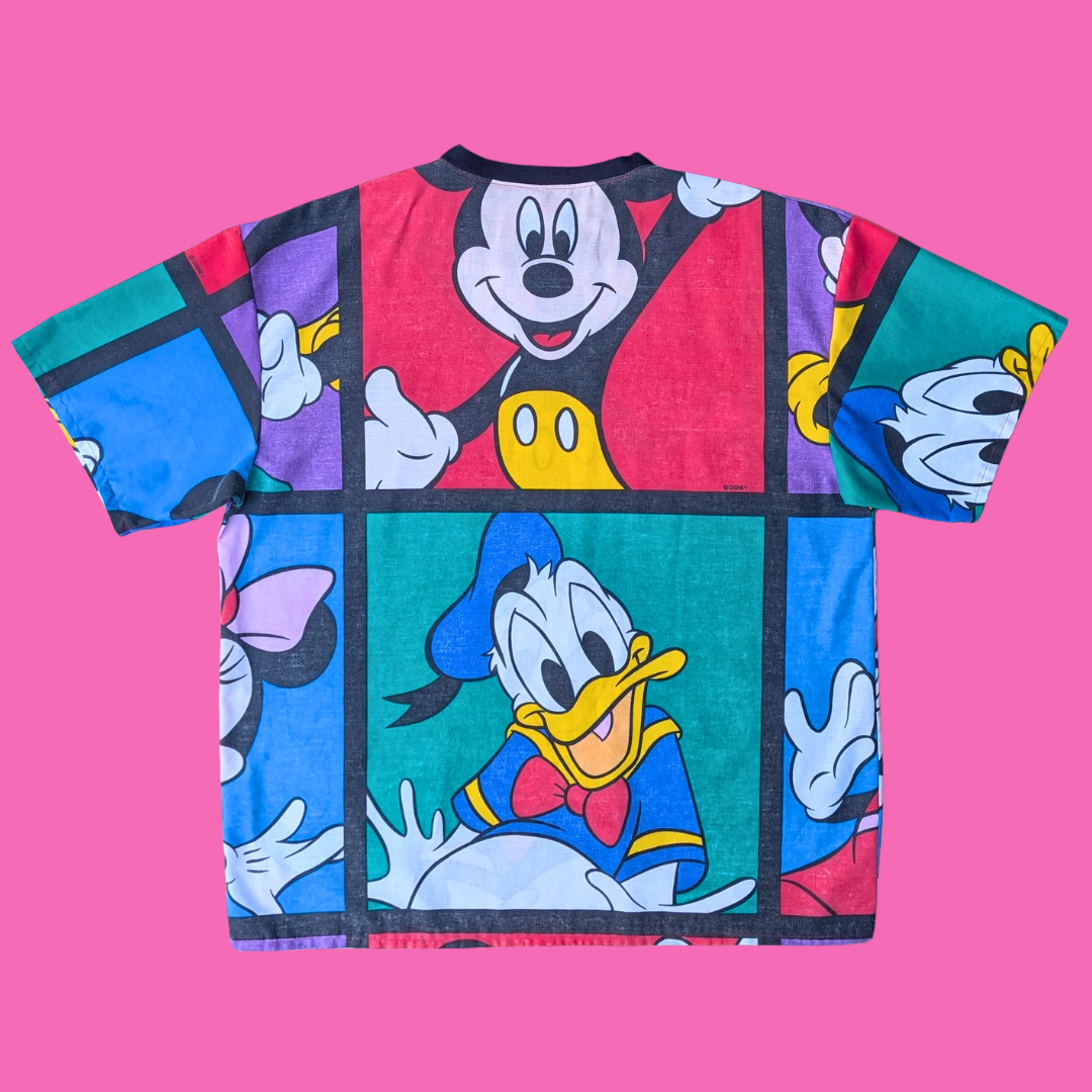 Handmade, Upcycled Walt Disney's Mickey and Friends Bedsheet T-Shirt Oversized XL, Fitted 2XL