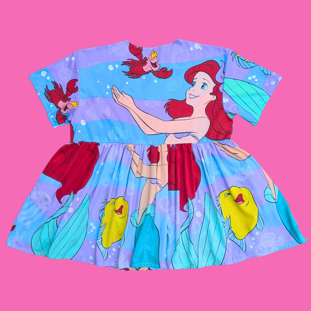 Handmade, Upcycled Disney's The Little Mermaid Bedsheet Dress Fits an Oversized XL or Fitted 2XL