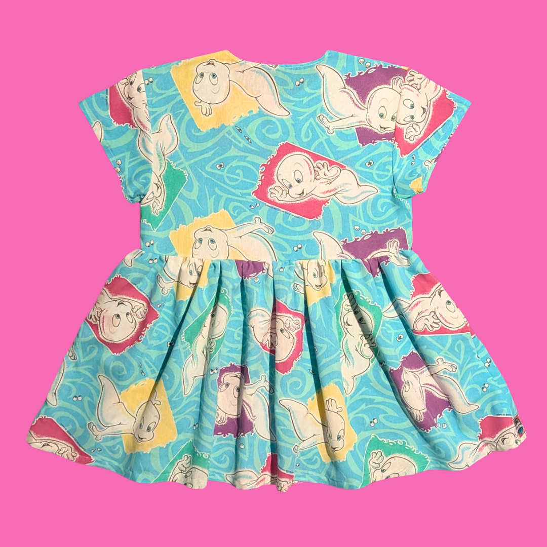 Handmade, Upcycled Casper the Friendly Ghost Bedsheet Dress Fits an Oversized S-M or Fitted L-XL