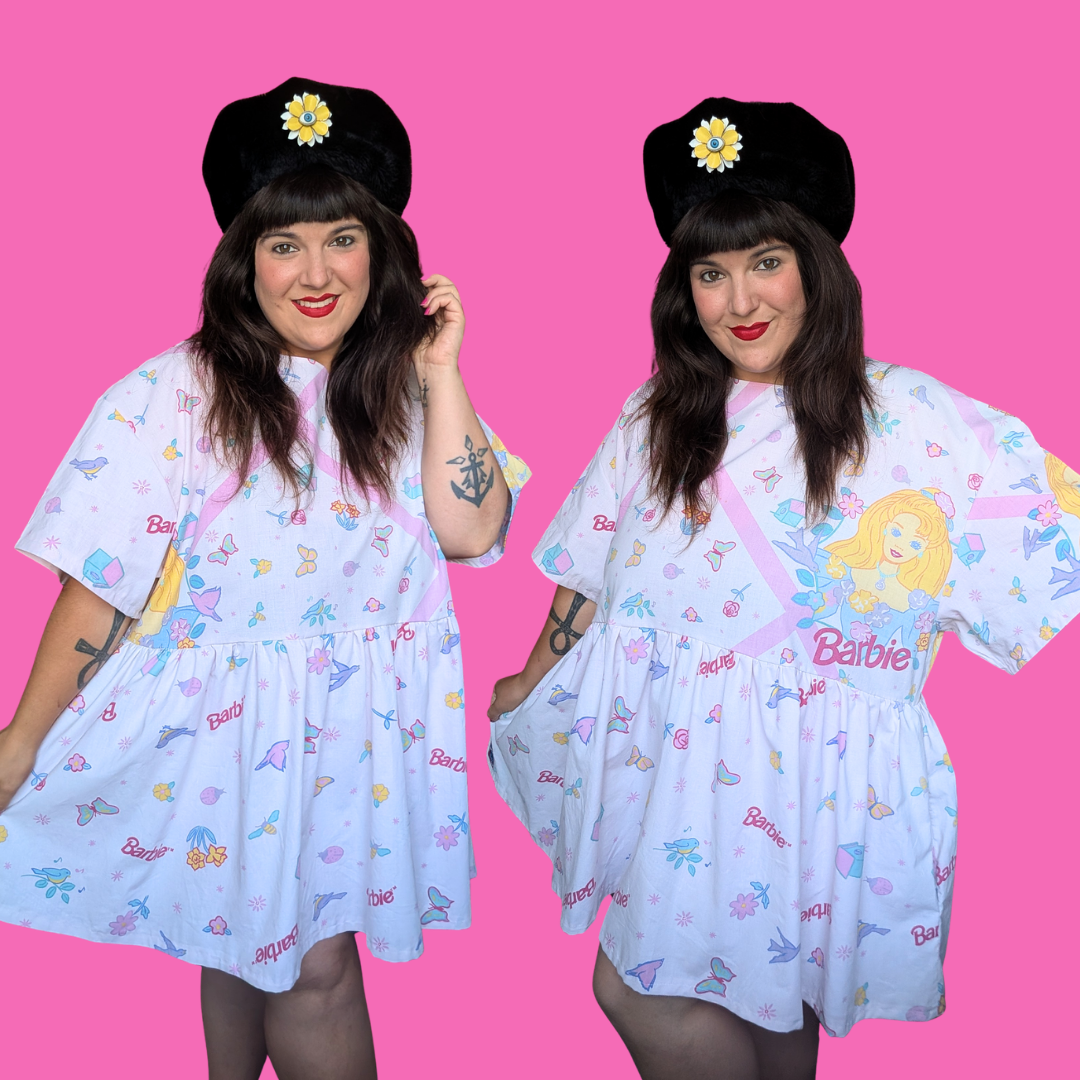 Handmade, Upcycled Barbie Bedsheet Dress Fits an Oversized XL or Fitted 2XL