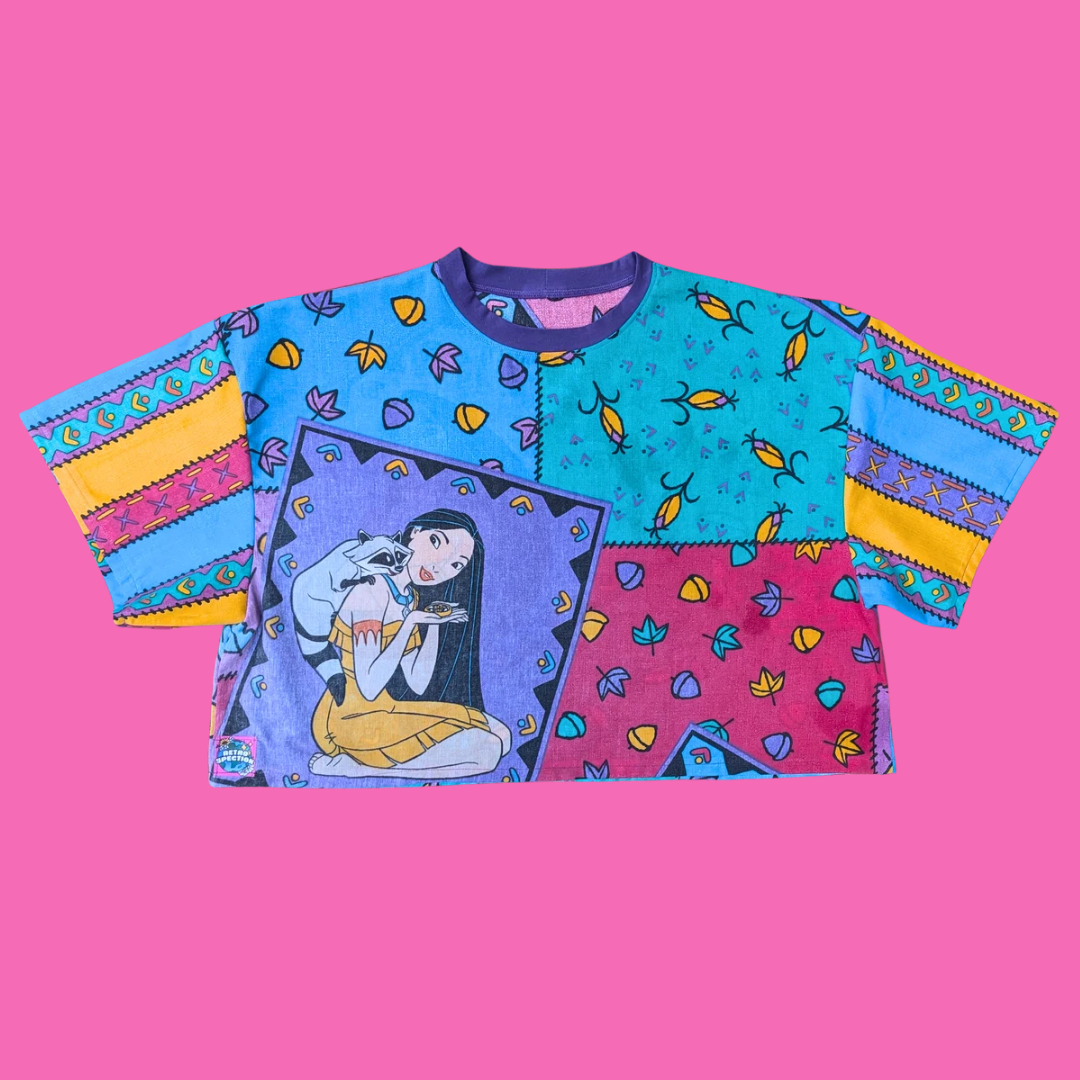 Handmade, Upcycled Disney's Pocahontas Bedsheet Crop Top Oversized XL, Fitted 2XL