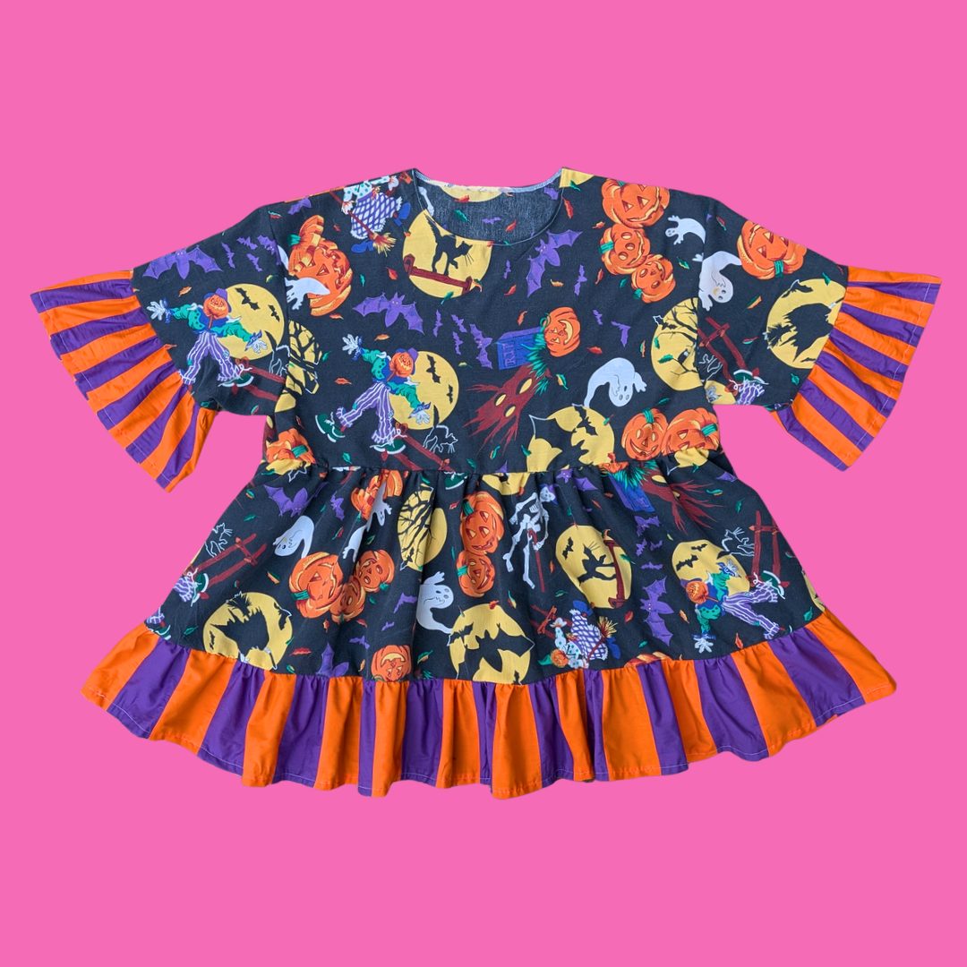 Handmade, Upcycled Halloween Themed Tablecloth Dress Fits an Oversized XL or Fitted 2XL