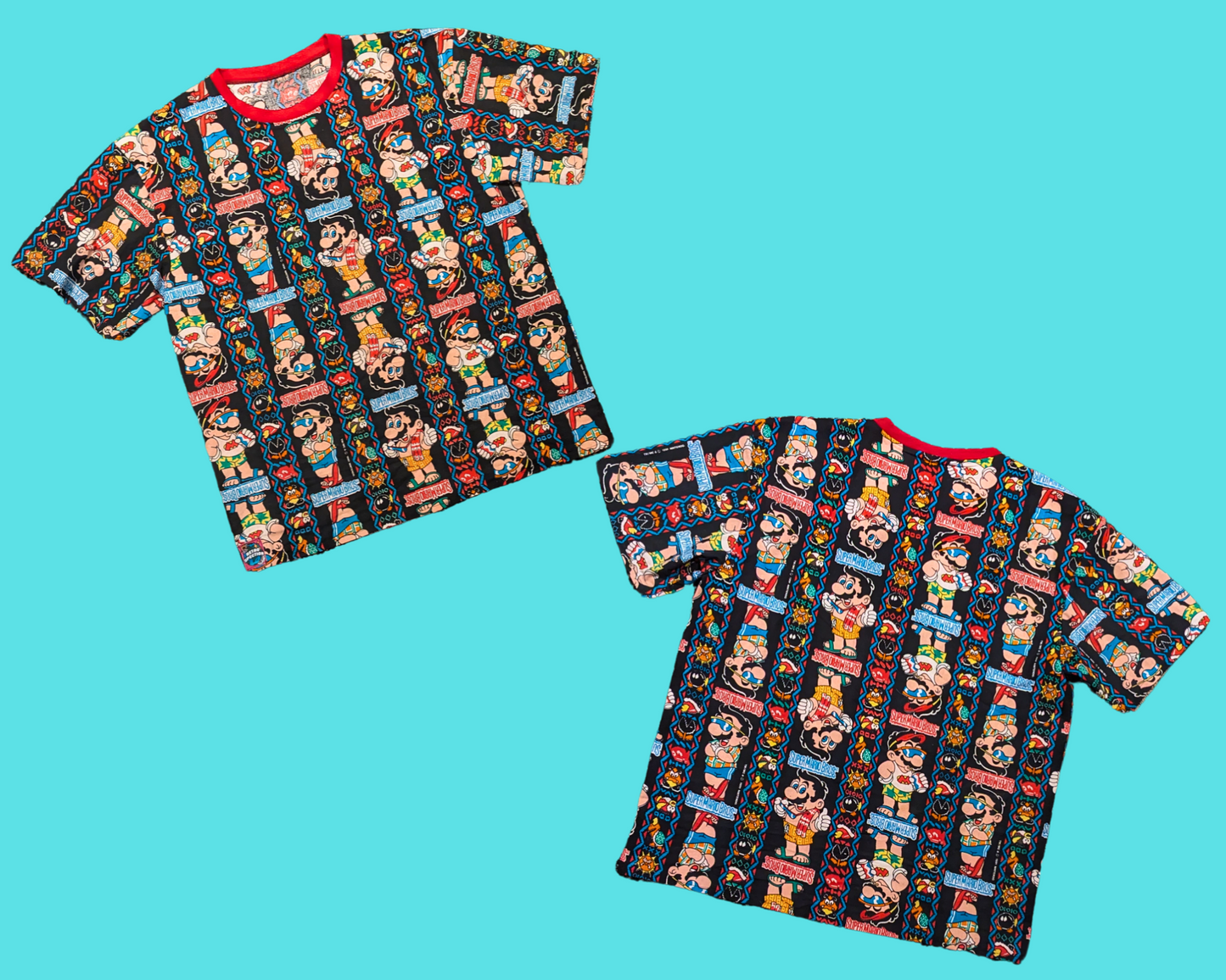 Handmade, Upcycled Vintage 1991 Super Mario Bros Fabric T-Shirt Size M