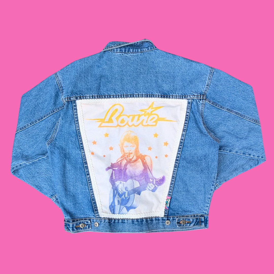 David Bowie Upcycled T-Shirt Denim Jacket Size M