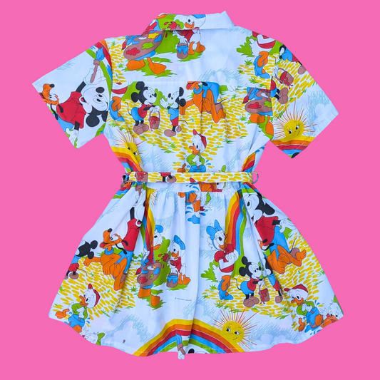 Handmade, Upcycled Walt Disney's Mickey and Friends Bedsheet Button Down Dress Size XL