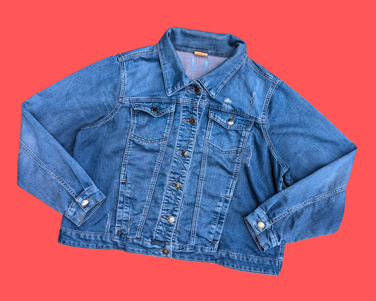 Handmade, Upcycled Pulp Fiction, Mia Wallace Denim Jacket Size L-XL