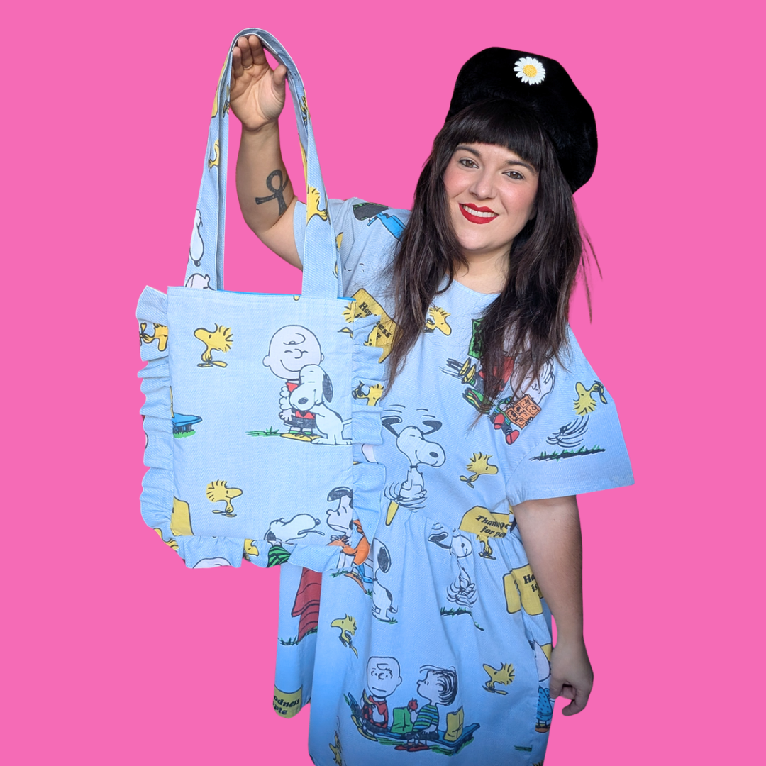 Handmade, Upcycled Peanuts, Snoopy and Charlie Brown Bedsheet Tote Bag