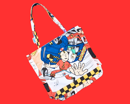 Handmade, Upcycled Vintage 1992 Crash Dummies Bedsheet Tote Bag