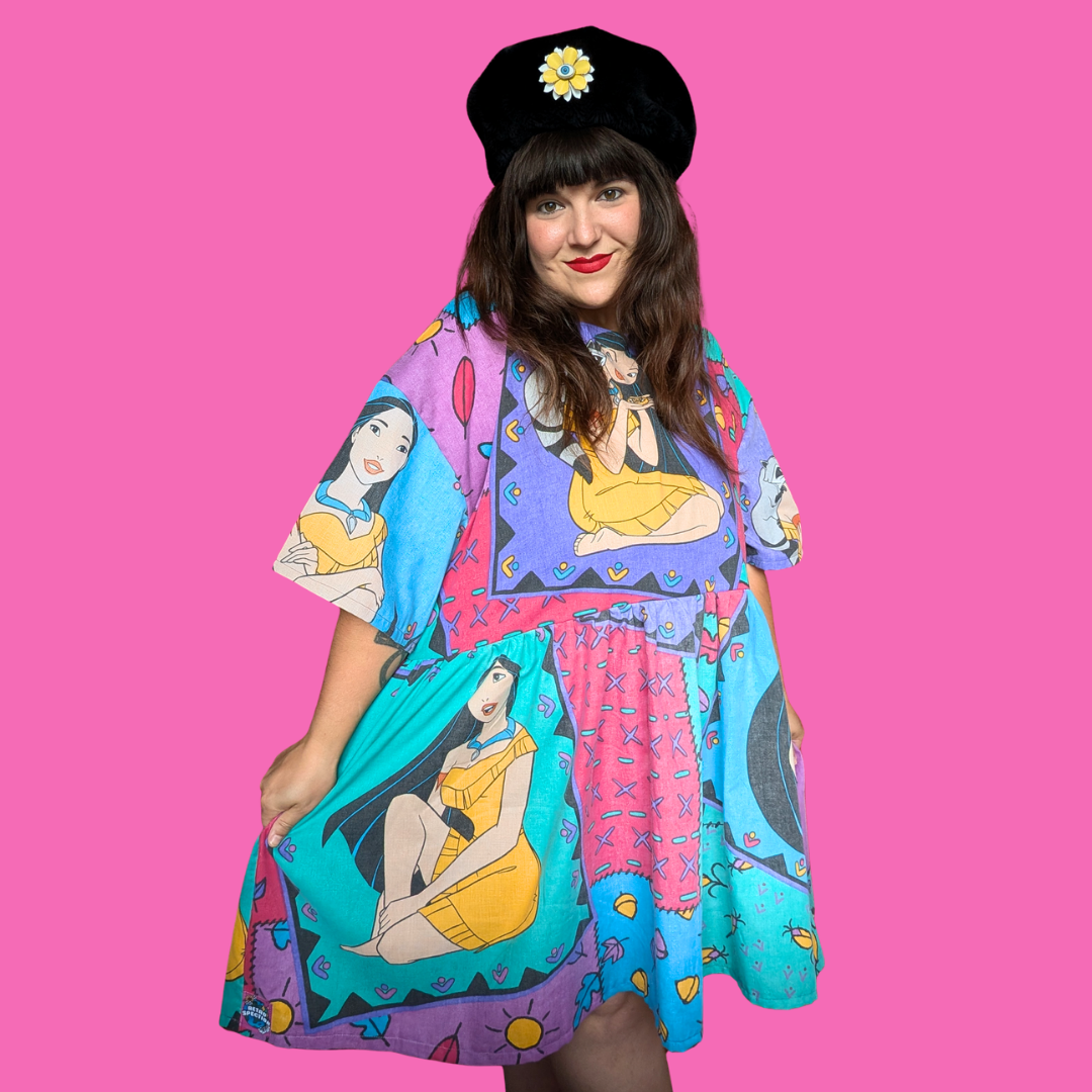 Handmade, Upcycled Disney's Pocahontas Bedsheet Dress Fits an Oversized XL or Fitted 2XL