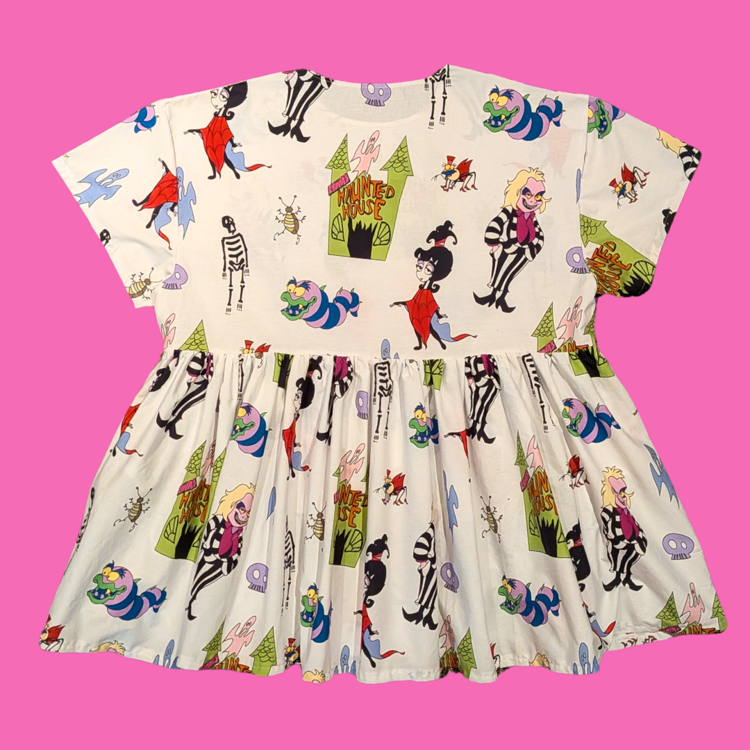 Handmade, Upcycled Beetlejuice Bedsheet Dress Fits an Oversized L-XL or Fitted 2XL