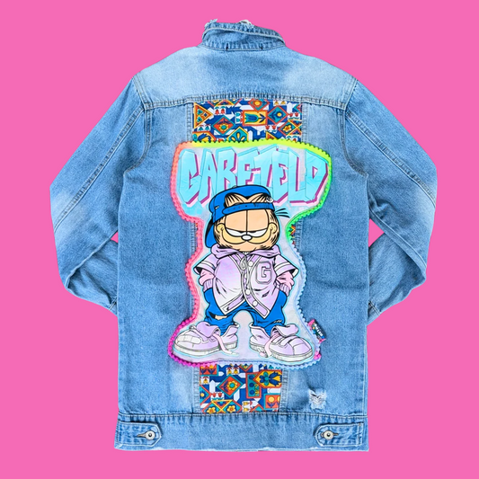 Garfield Upcycled T-Shirt Denim Jacket Size M for Women