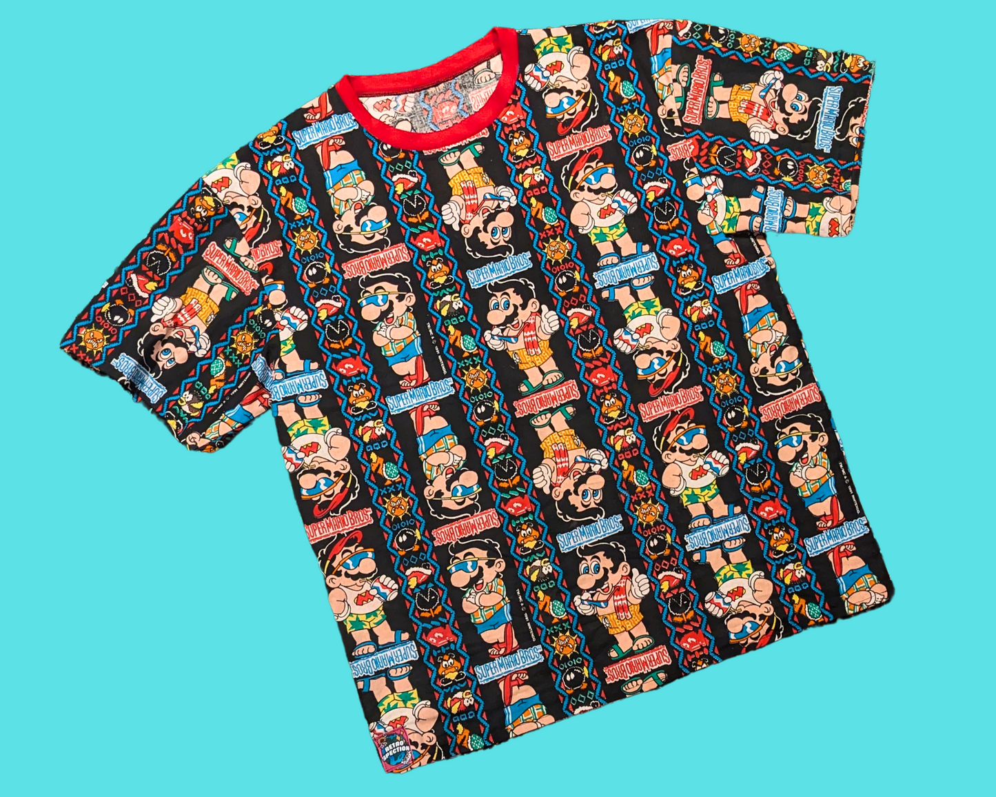 Handmade, Upcycled Vintage 1991 Super Mario Bros Fabric T-Shirt Size M