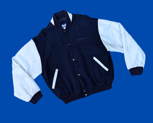 Veste universitaire en cuir noir et blanc vintage des années 1990, taille L, par Astro Wear LTD. Toronto, Canada