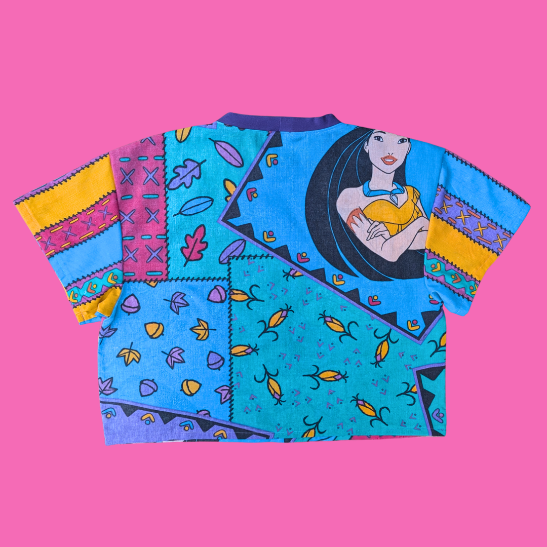 Handmade, Upcycled Disney's Pocahontas Bedsheet T-Shirt Oversized S-M, Fitted L-XL