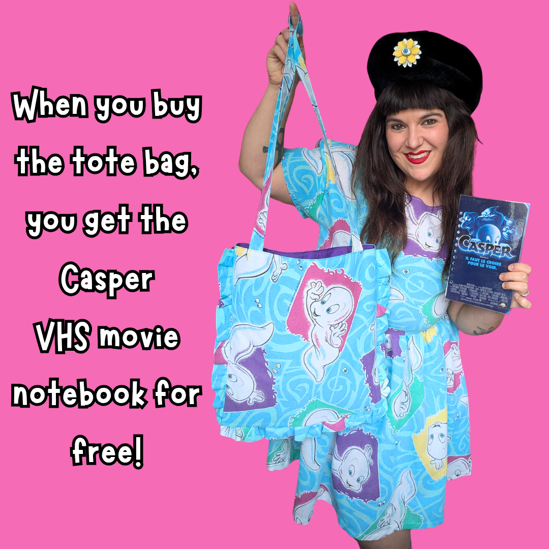Handmade, Upcycled Casper the Friendly Ghost Bedsheet Tote Bag