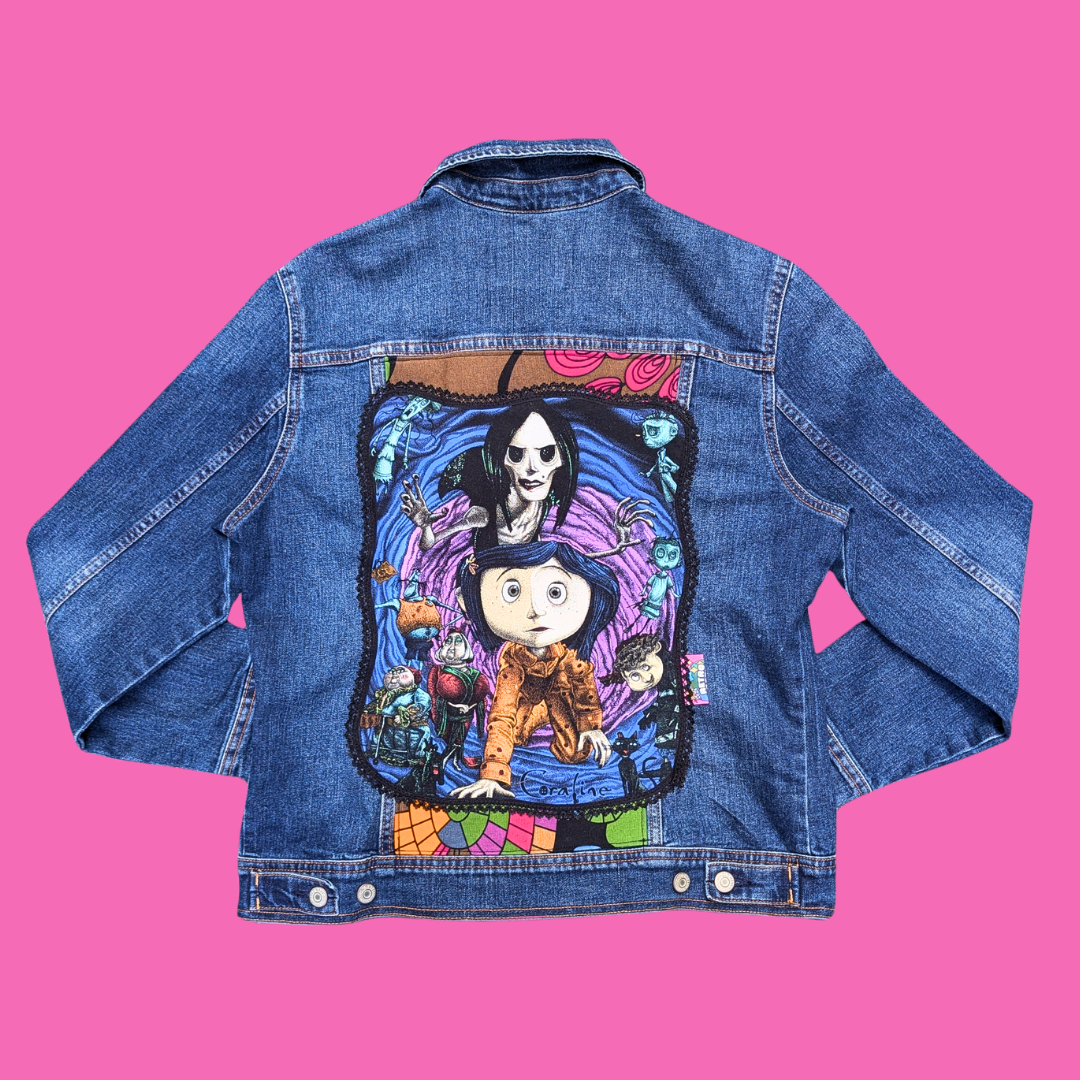 Coraline Upcycled T-Shirt Denim Jacket Size L for Women