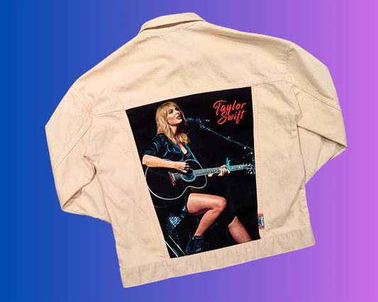 Handmade, Upcycled Taylor Swift Beige Denim Jacket Size S