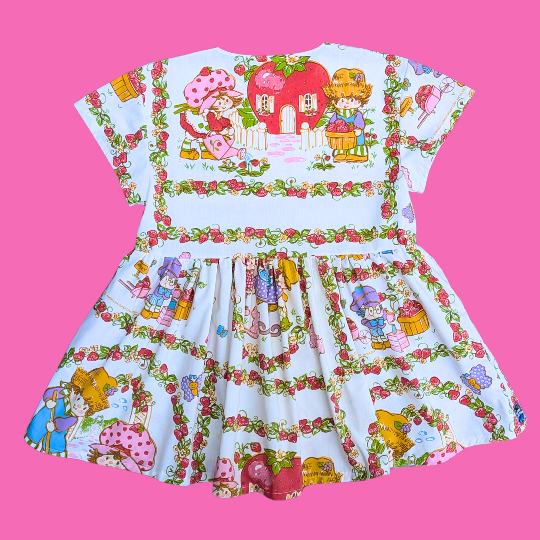 Handmade, Upcycled Strawberry Shortcake Bedsheet Dress Fits an Oversized S-M or Fitted L-XL