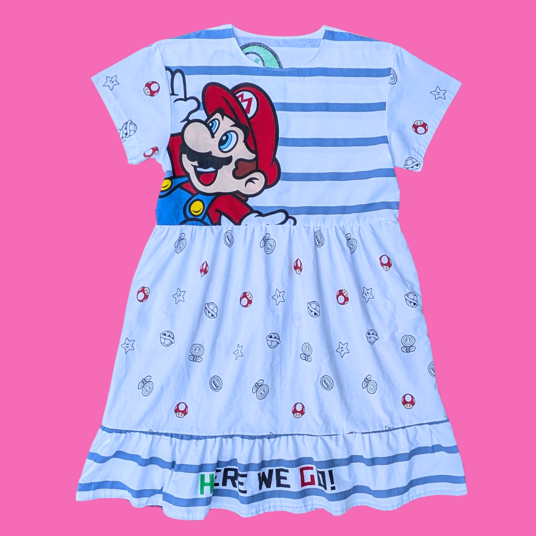 Handmade, Upcycled Disney's Nintendo Super Mario Duvet Cover Dress Fits an Oversized S-M or Fitted L-XL