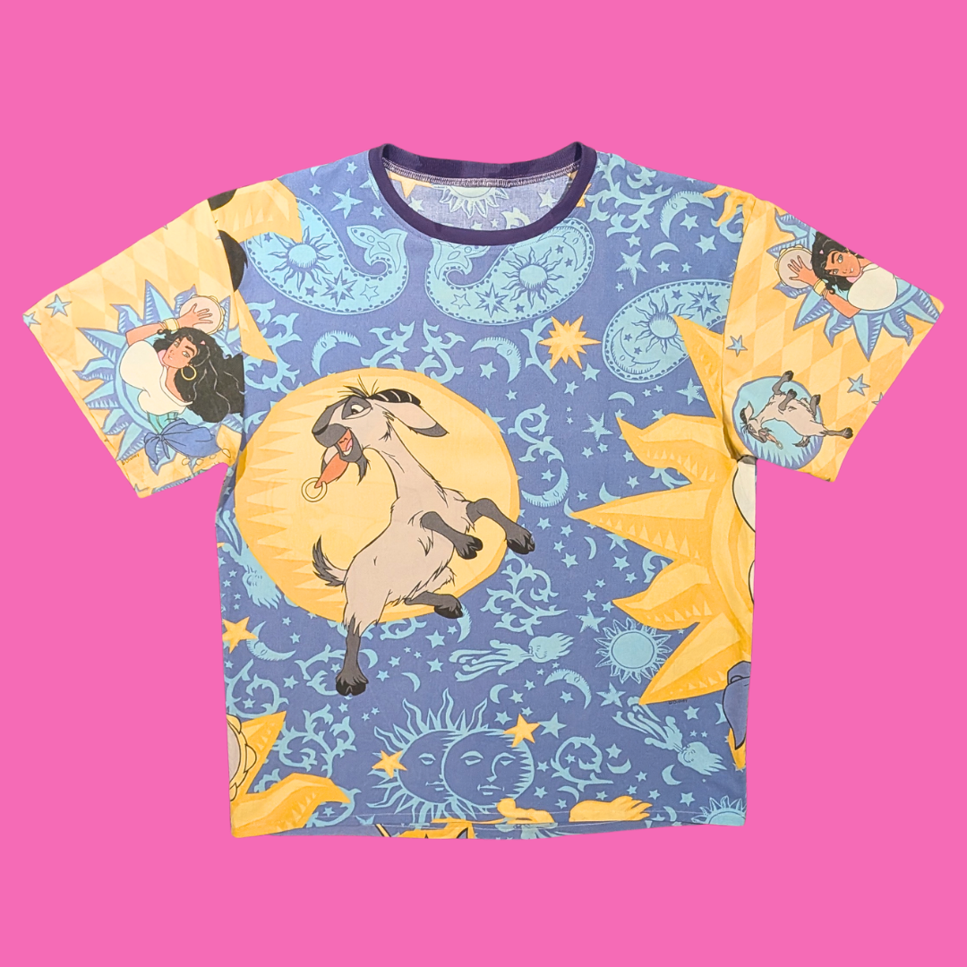 Handmade, Upcycled Disney's The Hunchback of Notre-Dame Bedsheet T-Shirt Oversized S-M, Fitted L-XL