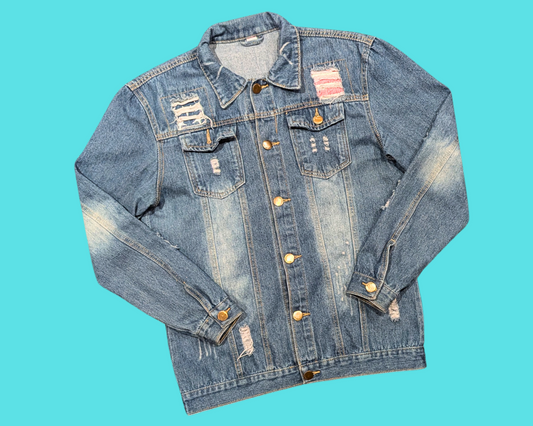 Handmade, Upcycled Pink Floyd The Division Bell T-Shirt Denim Jacket Size XL