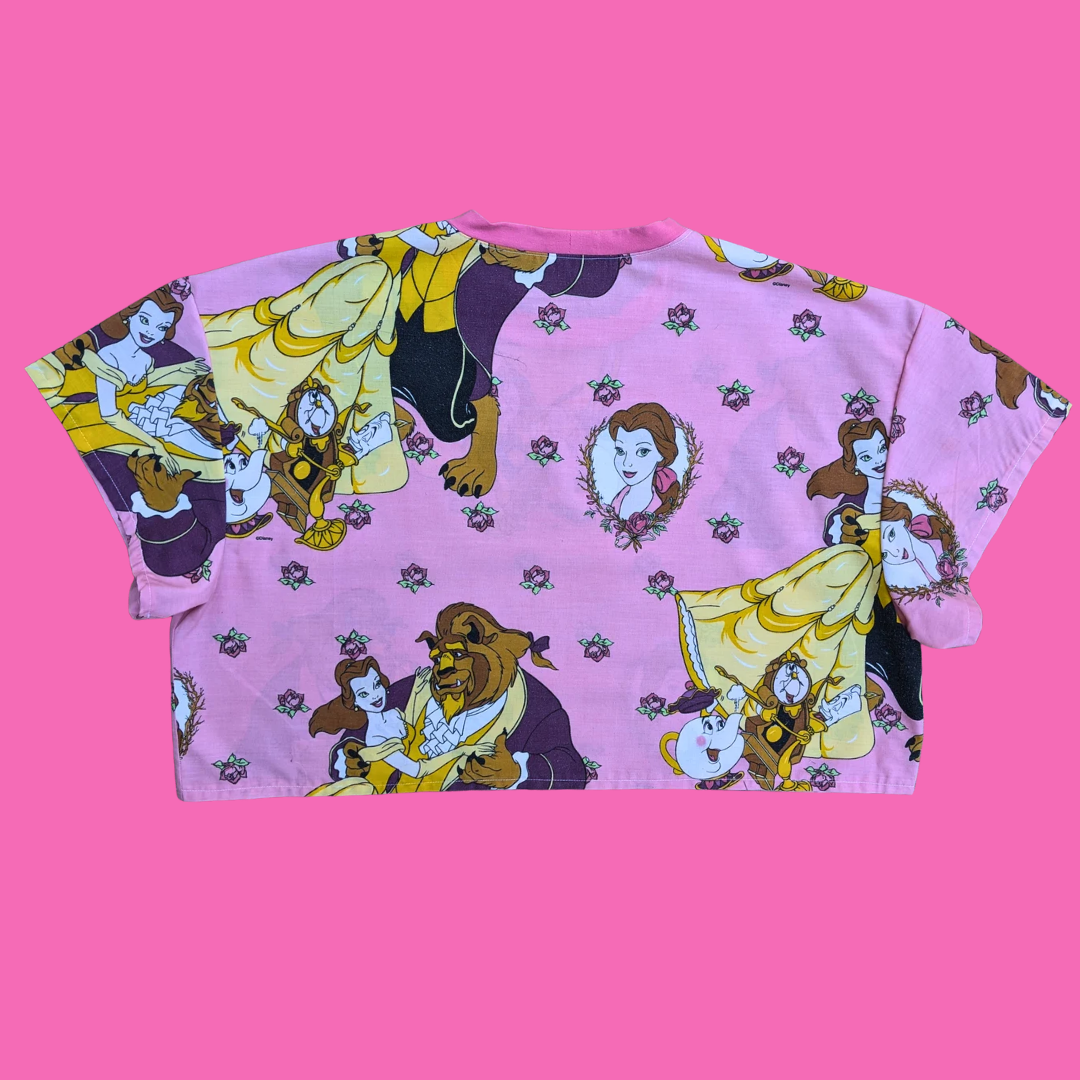 Haut court en drap de lit, fait main à partir de La Belle et la Bête de Walt Disney, XL ample, 2XL ajusté
