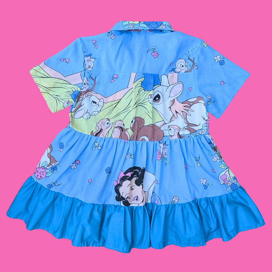 Handmade, Upcycled Walt Disney's Snow White and the Seven Dwarves Bedsheet Button Down Dress Size XL