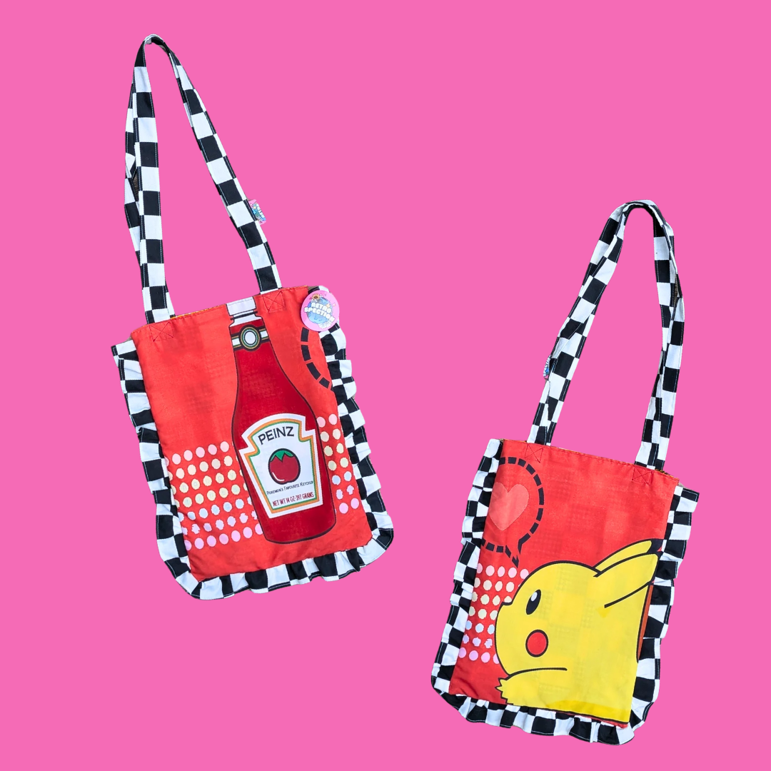 Sac fourre-tout fait main, upcyclé Pokémon, Pikachu et Peinz (Ketchup Heinz)