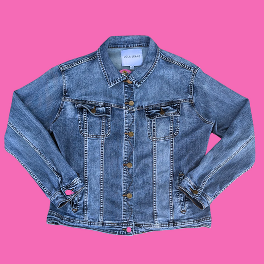 Magic School Bus Upcycled T-Shirt Denim Jacket Size 1XL for Women (Smaller Fit)