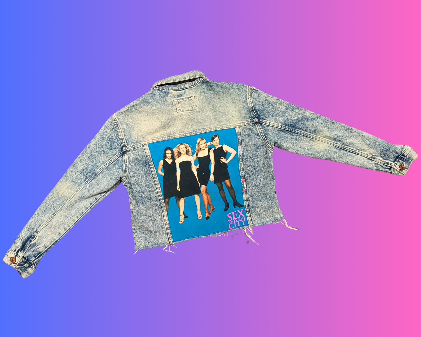 Handmade, Upcycled Sex and the City Denim Jacket Size M