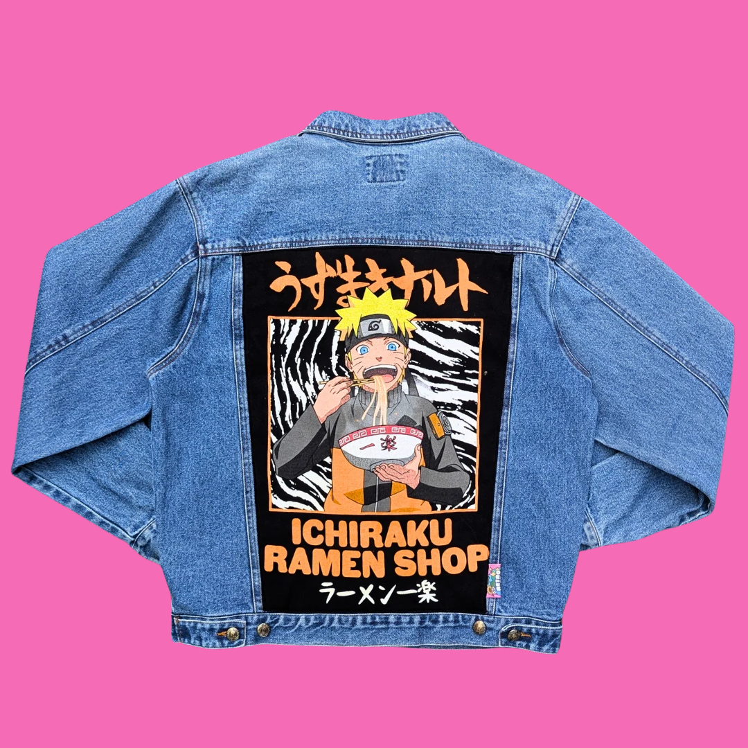 Naruto Upcycled T-Shirt Denim Jacket Size S for Men