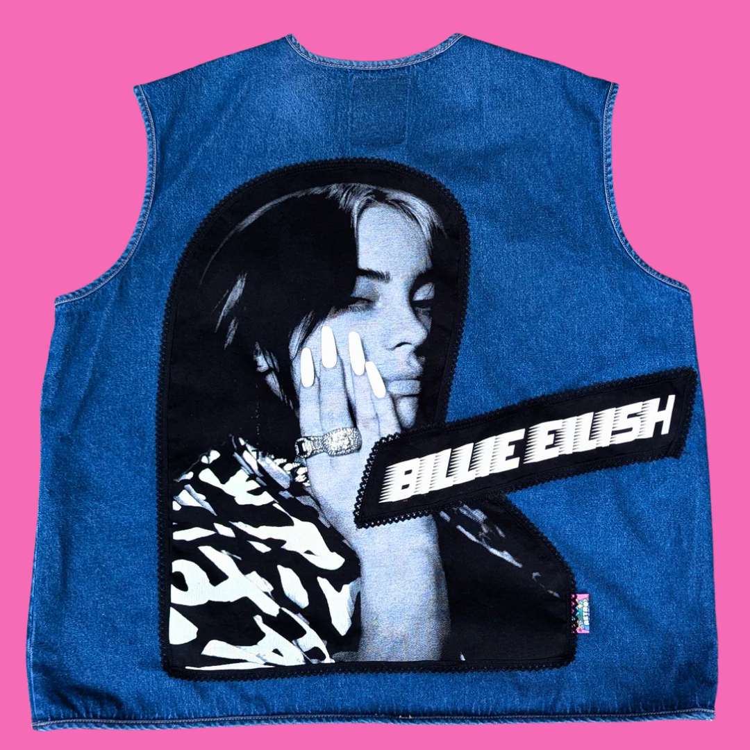 Billie Eilish Upcycled T-Shirt Denim Jacket/Vest Size 4XL
