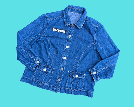 Handmade, Upcycled Blondie, Debbie Harry Denim Jacket Size L-XL