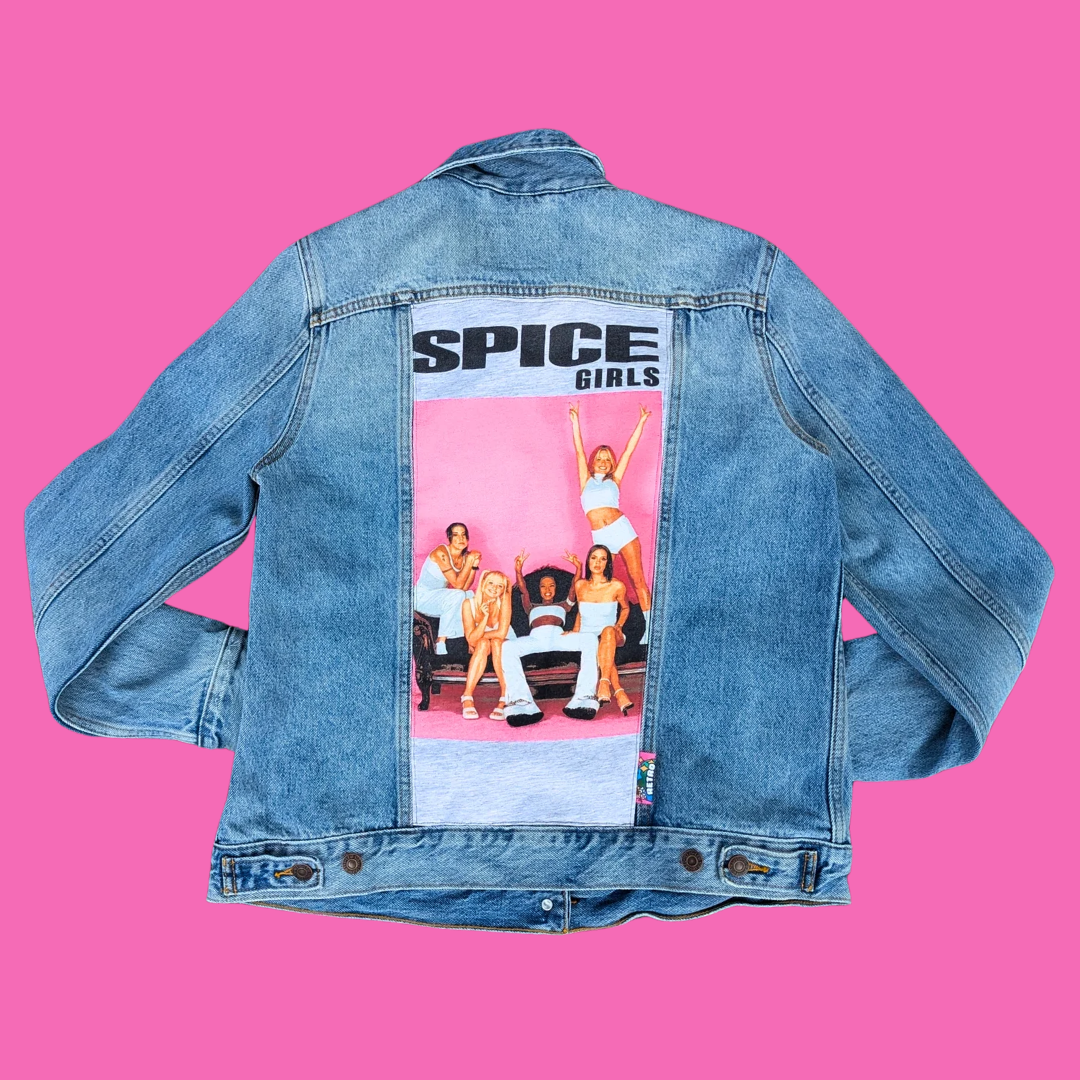 The Spice Girls Upcycled T-Shirt Denim Jacket Size L for Women