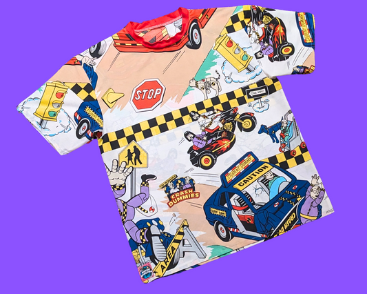 Handmade, Upcycled Vintage 1992 Crash Dummies Bedsheet T-Shirt Size M
